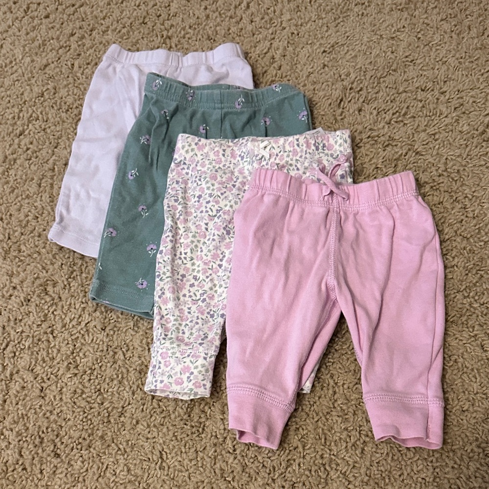 Set of Four Baby Pants in Pink, Green, and White